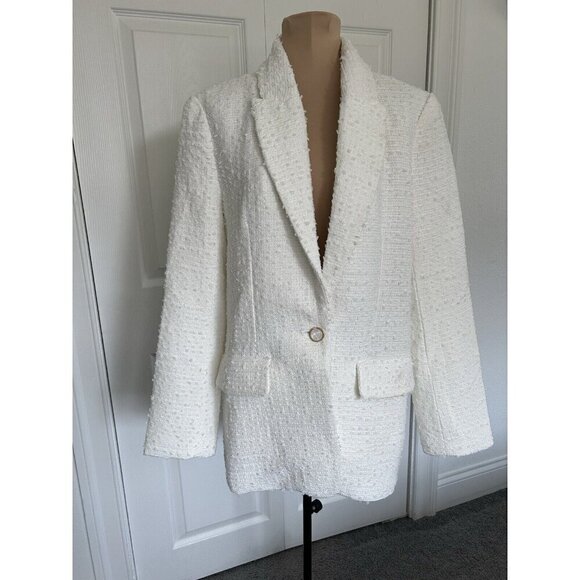 ENDLESS ROSE Womens Tweed Single Breasted Blazer Jacket White Size S - Picture 1 of 12